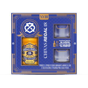 Pack Whisky Chivas 18 años + 2 vasos