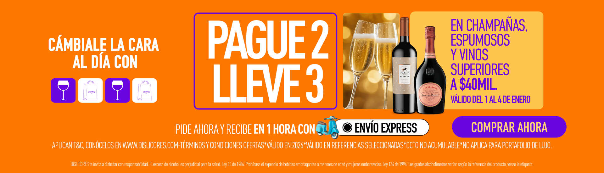 3x2 en vinos y champañas 1-4-enero2026